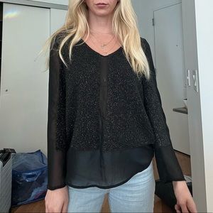 ARYN K black glittered top with sheer panels